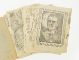 cca 1940 Jelzés nélkül, össz. 35 db mű, közte Horthy Miklós portréja, női aktok, katonai témájú graf...
