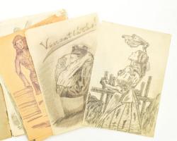 cca 1940 Jelzés nélkül, össz. 35 db mű, közte Horthy Miklós portréja, női aktok, katonai témájú graf...