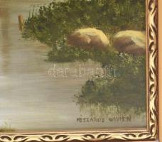 Mészáros Vivien. (1966-): Tájkép, házzal. Olaj, farost. Jelzett, 50x50 cm