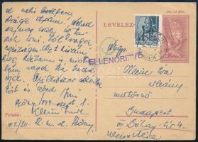 1944. szep. 1 Cenzúrás levelezőlap munkaszolgálatból, Szőnyből / Censored postcard from forced military labour service