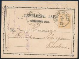 1871 2kr díjjegyes levelezőlap SZEPES-OLASZI (Gudlin 250 p)