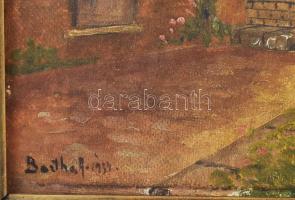 Bartha jelzéssel: Mediterrán táj. Olaj, vászon, sérült. Dekoratív, kissé sérült fakeretben. 25x35 cm