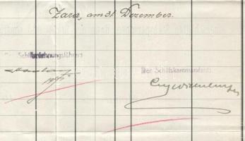 1911 Az S.M.S. Dalmat kimutatása az 1908 decemberében fedélzetre lépett személyekről. A parancsnok a...