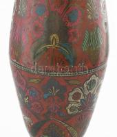 Zománcozott mintás réz padlóváza. Jelzett, m: 57 cm