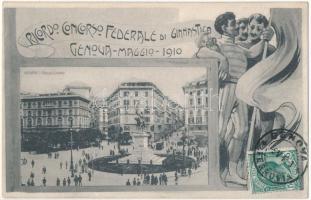 Ricordo Concorso Federale di Ginnastica Genova Maggio 1910. Piazza Corvetta / Italian Federal Gymnastics Competition. Caruso &amp; De Alessandri Art Nouveau, TCV card