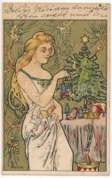 Karácsony / Golden Christmas. Art Nouveau litho postcard s: Kieszkow (fl)