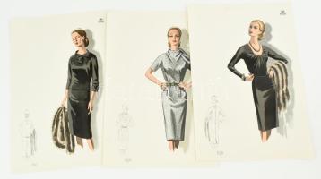 1966 3 db vintage női divatkép, ofszet nyomat, papír, 34x23,5 cm