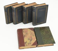 Id. Alexandre Dumas 6 műve:  I. A vérnász. II. Margot királyné szerelmese. III. A monsoreaui hölgy. IV. A király és bolondja. V. A Negyvenötök. VI. A monsoreaui hölgy bosszúja. Bp., 1925-1926, Nova. Kiadói egészvászon-kötések, és átkötött félvászon-kötések, kopott borítókkal, egy-két gerincen kisebb sérülésekkel.