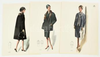1965 3 db vintage női divatkép, ofszet nyomat, papír, 34x23,5 cm
