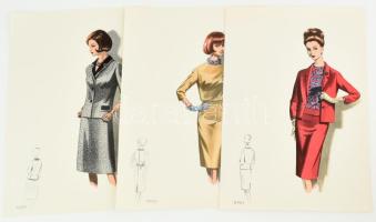 cca 1960 3 db vintage női divatkép, ofszet nyomat, papír, 34x24 cm