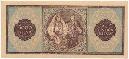 Független Horvát Állam 1943. 5000K vízjeles papíron T:AU
Independent State of Croatia 1943. 5000 Ku...
