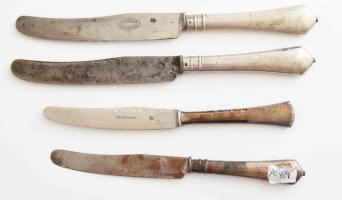 4 db klf ezüst (Ag) nyelű kés Jelzett, Dianás jelzéssel.