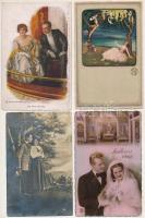 38 db RÉGI zsáner motívum képeslap vegyes minőségben: szerelmes párok / 38 pre-1945 motive postcards in mixed quality: romantic couples in love