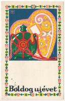 1923 Boldog újévet! Rigler József Ede kiadása / Hungarian New Year greeting art postcard s: Pintér Jenő (EK)