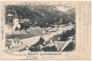 1903 Szászkabánya, Németszászka, Sasca Montana; látkép, templom, szálloda. Johann Lang kiadása / general view, church, hotel (EK)