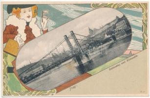 Praha, Prag; Kettensteg und Kleinseite / bridge. Knackstedt &amp; Näther Art Nouveau, floral, litho (EK)