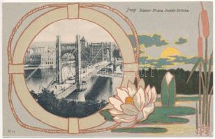 Praha, Prag; Kaiser Franz Josefs-Brücke / bridge. Knackstedt &amp; Näther Art Nouveau, floral, litho