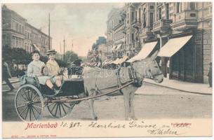 1903 Mariánské Lázne, Marienbad; Kaiserstrasse. Lederer & Popper / street. Montage with donkey cart (gluemark)
