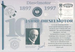 Németország 1997. 10M Ag "100 éves a dízelmotor" nagyalakú emlékíven elsőnapi bélyegzős bélyeg-kisívvel T:BU