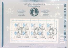 Németország 1997. 10M Ag "100 éves a dízelmotor" nagyalakú emlékíven elsőnapi bélyegzős bé...