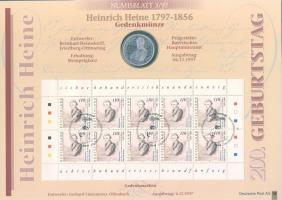 Németország 1997. 10M Ag "Heinrich Heine" nagyalakú emlékíven elsőnapi bélyegzős bélyeg-ki...