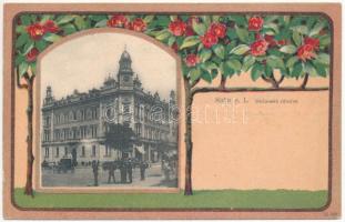 Kolín, Obcanská zálozna / Credit union. J. Kasky Art Nouveau, floral, litho + Sempronia Anti Nicotin Sopron advertisement on the backside