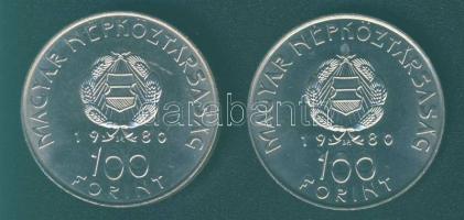 1980. 100Ft "Szovjet-magyar közös űrrepülés" (2x) T:BU