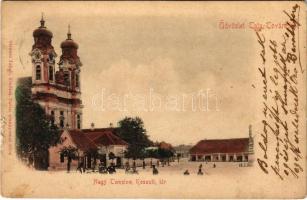 1901 Tata, Tata-Tóváros; Nagy templom, Kossuth tér. Strausz Jakab kiadása (EM)