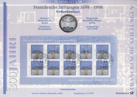 Németország 1998. 10M Ag "Frank Alapítvány" + 10M Ag "50 éves a Német Márka" nagyalakú emlékíveken egy-egy bélyeg-kisívvel, elsőnapi bélyegzőkkel, ismertetővel T:BU