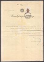 1889-1943 Vegyes okmány tétel, 6 db, benne 3 okmánybélyeges irat, 2 db 50 kr. és 1 db 30 f. bélyegge...