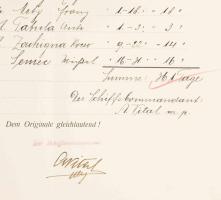 1917 S.M.D. XI. osztrák magyar szállító hadihajó hajóparancs a tisztek és legénység felsorolásával é...