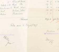 1917 S.M. Dampfer V. osztrák magyar szállító hadihajó kifizetett bérek listája. Hajópecséttel. / Han...