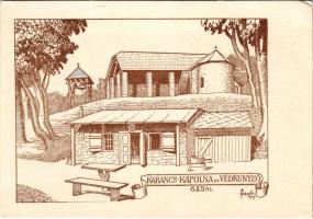 Karancs, Karancshegyi kápolna és védkunyhó 685 méter magasban. Dr. Dornyay Béla Honismertető című képeslevelező-lap sorozata 16. sz. s: Fayl
