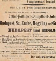1873 Az Első cs. kir. szab. Duna-gőzhajózási Társaság helyi szemályszállító menetek megújítását kihi...