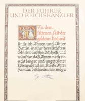 1939 Adolf Hitler facsimile aláírásával ellátott házassági oklevél és kísérő levél, 2 db üvegezett k...