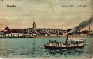 1918 Szávaszentdemeter, Mitrovice, Mitrovitz an der Save, Sremska Mitrovica; Savska obala / Száva partja, gőzhajó. Isidor Weiss kiadása / Sava riverbank, steamship (fl)