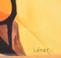 Wéber József (1946-2012): Szalonban. Akril, farost, jelzett, felületi sérülésekkel. Dekoratív keretb...