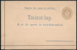 1892 Használatlan 31kr díjjegyes táviratlap