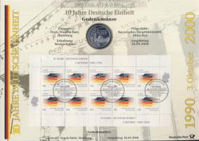 Németország 2000. 10M Ag "Német egység" + 10M Ag "Johann Sebastian Bach" nagyalakú emlékíveken egy-egy bélyeg-kisívvel, elsőnapi bélyegzőkkel, ismertetővel T:BU