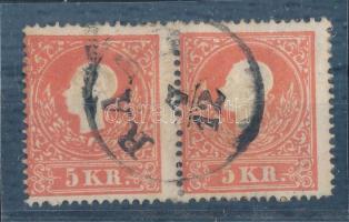 1858 5kr pár I. típus RA(AB), a bal oldali bélyeg erősen túlfestékezett