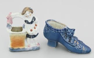 2 db Vertiko porcelán figura. Macskás, kislányos, Mázas,hibátlan 9 cm-ig