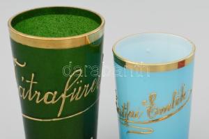 4 db felvidéki fürdőpohár: Bártfai emlék, Szliácsfürdő (plasztikus virág festéssel), Tátrafüred, Als...