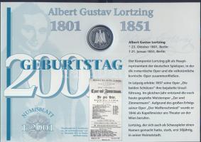 Németország 2001. 10M Ag "Albert Gustav Lortzing" nagyalakú emlékíven elsőnapi bélyegzős bélyeg-kisívvel, ismertetővel T:BU