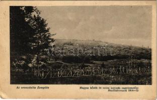 1918 Mezőlaborc, Medzilaborce; Az oroszdulta Zemplén 12. magyar hősök és orosz katonák nagy temetője 1915-15. Danielisz Lajos vasúti étterem kiadása / WWI ruins after the Russian attack, cemetery of the Hungarian heroes and Russian soldiers (EK)