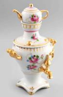 Gzhell szamovár dísz, több részes, kézzel festett, jelzett, hibátlan 28 cm