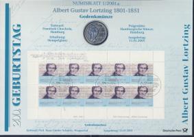 Németország 2001. 10M Ag "Albert Gustav Lortzing" nagyalakú emlékíven elsőnapi bélyegzős b...