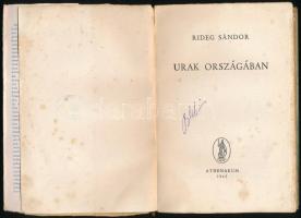 Rideg Sándor: Urak országában. Bp., 1945., Athenaeum, 146 p. Első kiadás. A borító jelzett (Sárdy K....