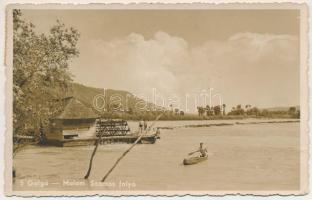 1944 Galgó, Galgau; Szamos folyó, úszó hajómalom, evezős / Somes riverside with floating ship mill (boat mill) and rower (EK)