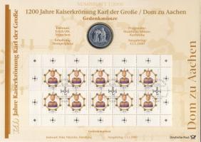 Németország 2000. 10M Ag "Nagy Károly" nagyalakú emlékíven elsőnapi bélyegzős bélyeg-kisívvel T:BU