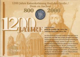 Németország 2000. 10M Ag "Nagy Károly" nagyalakú emlékíven elsőnapi bélyegzős bélyeg-kisív...